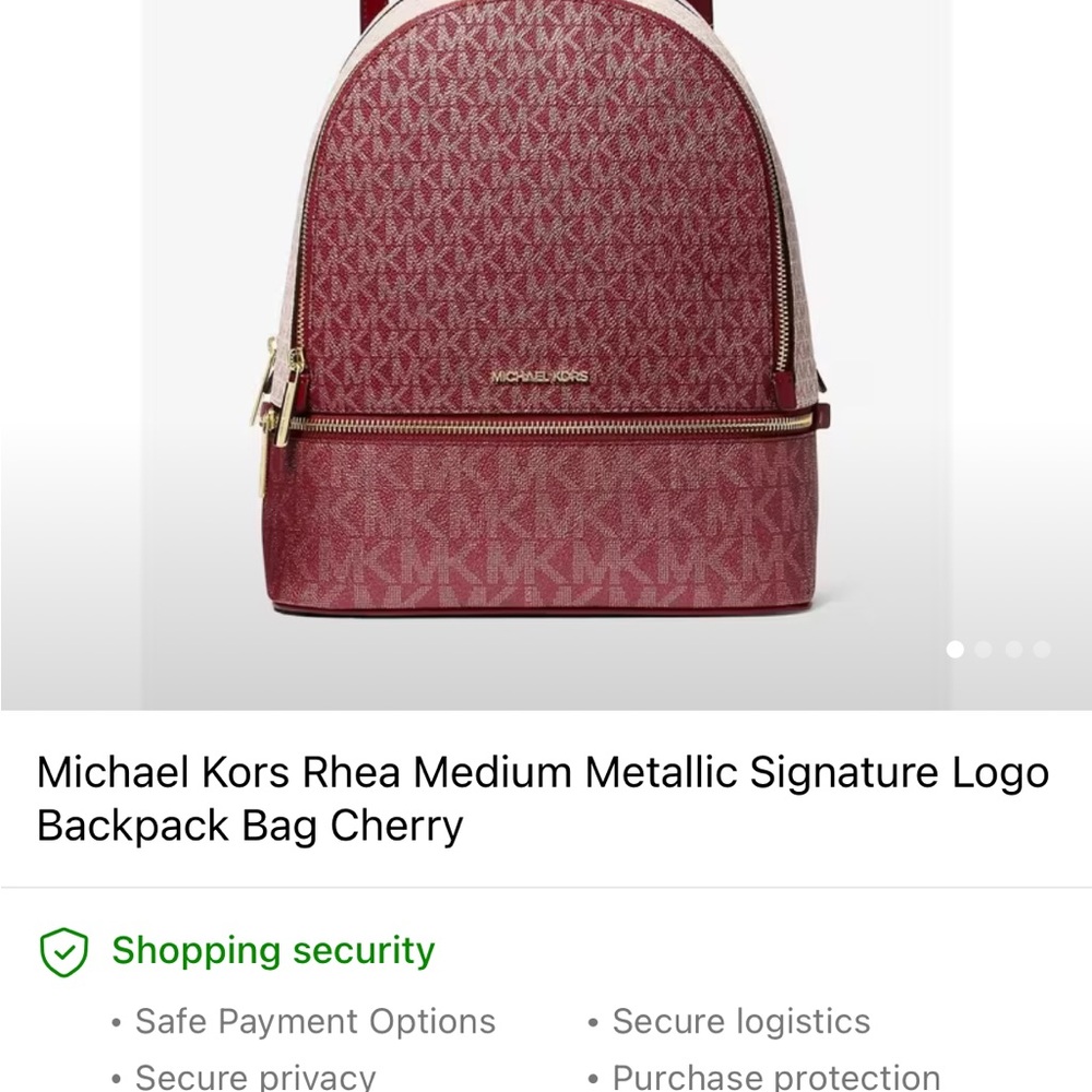 Michael Kors Burgundy MK Logo Backpack with Cream Trim - Picture 2 of 7